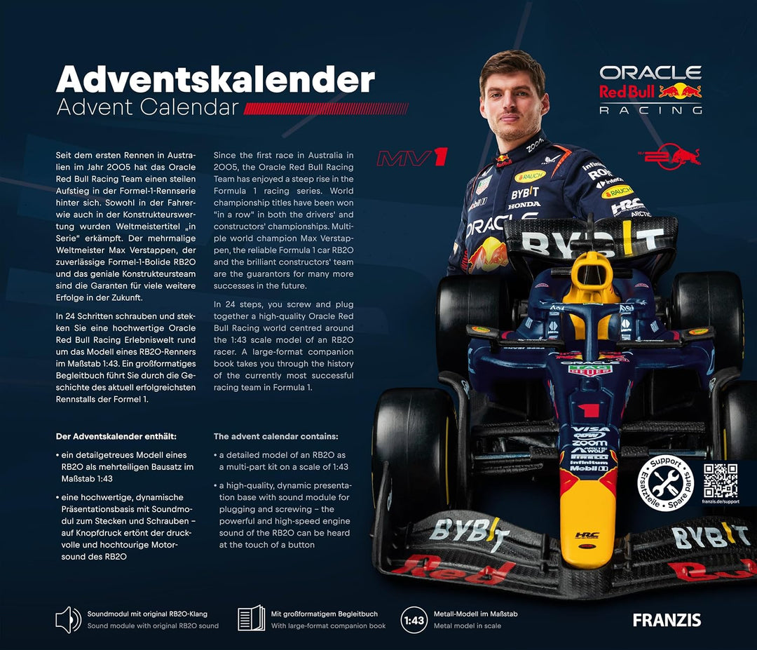 FRANZIS 67245 - Oracle Red Bull Racing Adventskalender 2025 - Modellbausatz im Massstab 1:43, inkl.