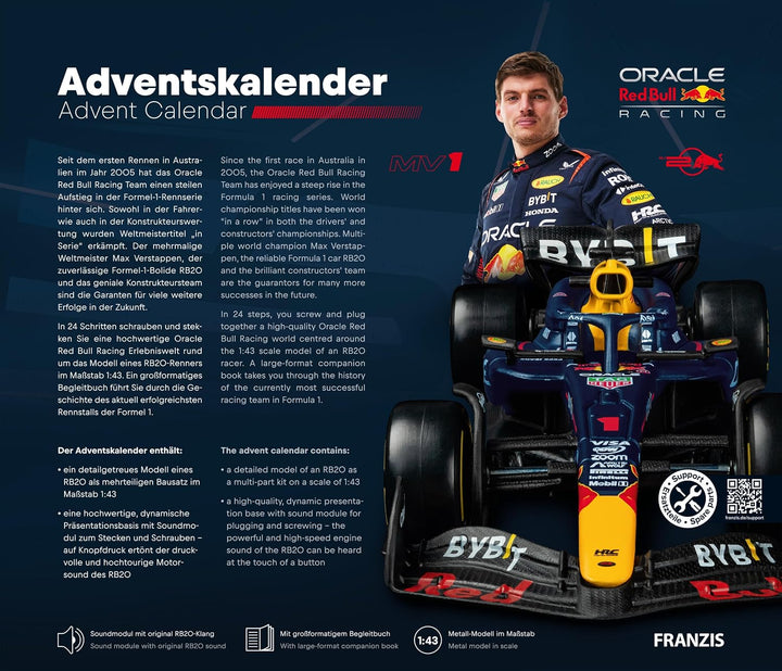 FRANZIS 67245 - Oracle Red Bull Racing Adventskalender 2025 - Modellbausatz im Massstab 1:43, inkl.