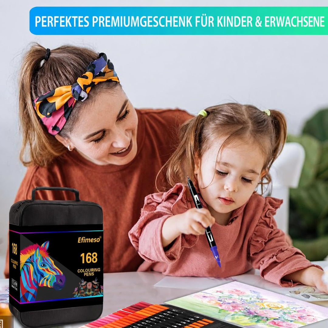Efimeso 168 Farben Filzstifte Set, Pinselstifte Aquarell Filzstifte Kinder,Brush Pens für Künstler,Z