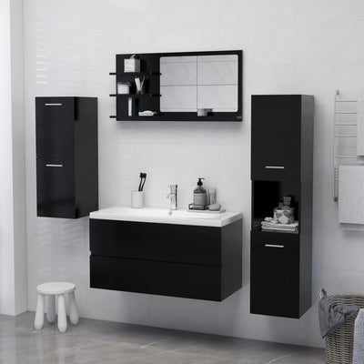 MNISDFL Schwebender Badezimmerschrank Freistehender Aufbewahrungsschrank Badspiegel Schwarz 90x10.5x