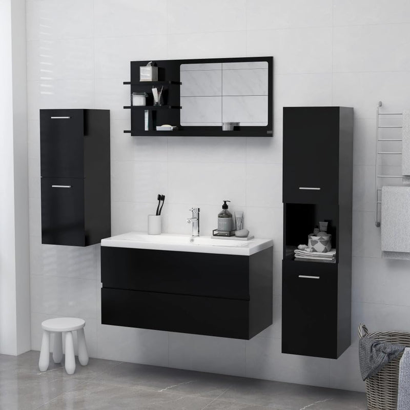 MNISDFL Schwebender Badezimmerschrank Freistehender Aufbewahrungsschrank Badspiegel Schwarz 90x10.5x