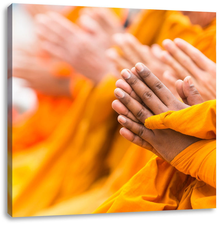 Pixxprint Betende Hände Mönche Tibet als Leinwandbild/Grösse: 70x70 cm/Wandbild/Kunstdruck/fertig be