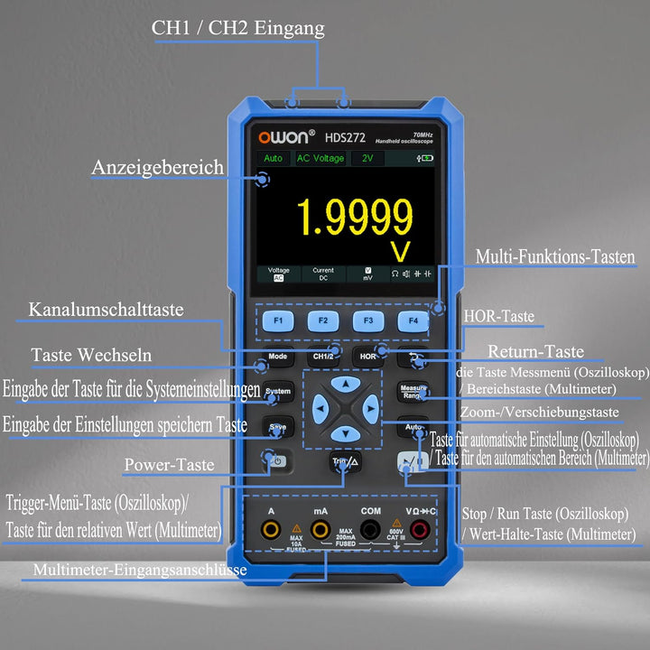 HDS272 Handheld-Digital-Oszilloskop 70MHz Bandbreite 3,5 Zoll LCD mit einstellbarer Helligkeit 2 in