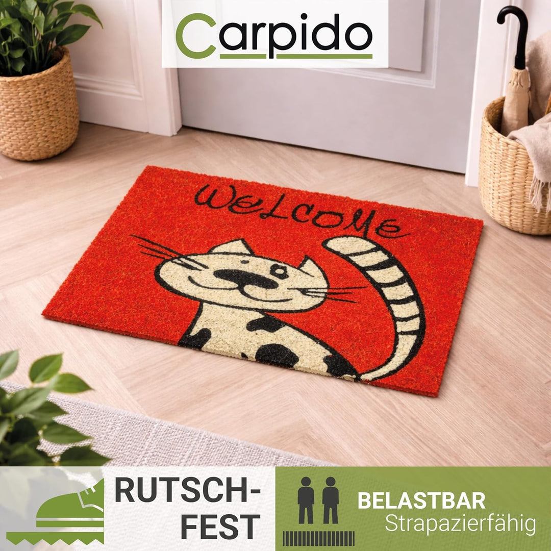 Carpido Fussmatte Kokos Katze - Türmatte 40 x 60 cm (Rechteckig) - antibakterielle Eingangsmatte nat