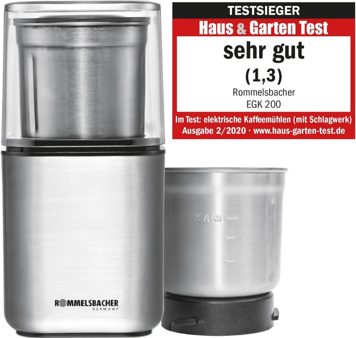 ROMMELSBACHER Gewürz und Kaffee Mühle EGK 200 - 2 Edelstahlbehälter mit Schlagmesser & Spezialmesser