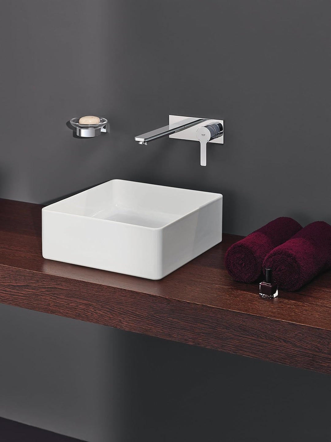GROHE Lineare, Waschtischarmatur für die Wandmontage, wassersparend (2-Loch Wasserhahn für das Bad,