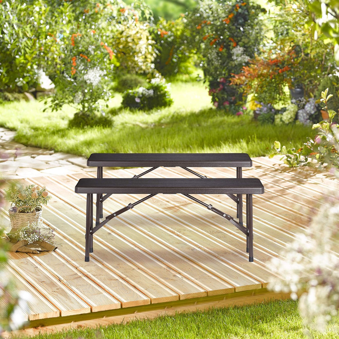 Relaxdays Bierbank 2er Set, faltbar, für Terrasse & Garten, Holzoptik, Kunststoff Campingbank HBT: 4