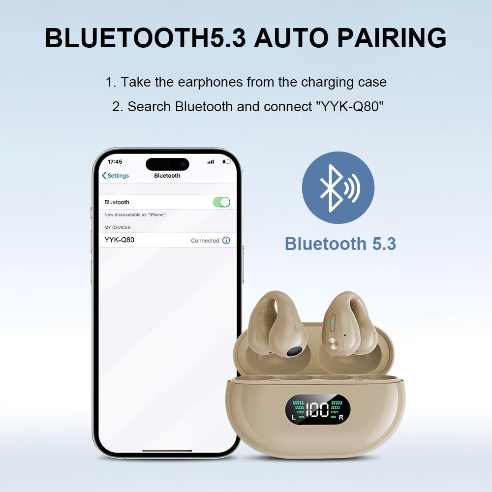 SLuB Knochenschall Kopfhörer, Open Ear Kopfhörer Bluetooth, Ohrclip-Sportkopfhörer, Bluetooth 5.4, H