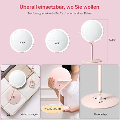 AMIRO Rechargeable Mirror LED Illuminated with 5X Magnification, Dimmable Brightness and 180°Rotatio