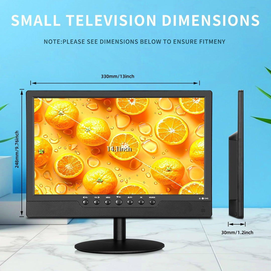 KCR 14.0 Zoll digitaler DVB-T2 tragbarer Fernseher, Freeview, wiederaufladbarer Akku, USB-Anschluss,