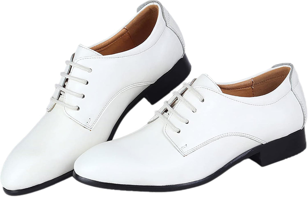 ANUFER Herren Echtes Leder Kleider Schuhe Formell Geschäft Derby Schnürsenkel 48.5 EU Weiss, 48.5 EU