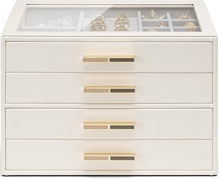 VLANDO Schmuckkästchen Gross, Schmuckkasten mit 4 Ebenen, Schmuck Organizer mit Glasdeckel, 4 Schubl