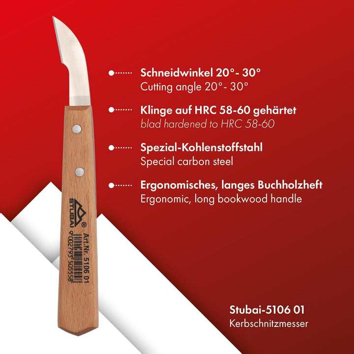 STUBAI Kerbschnitzmessersatz 5-teilig im Karton | Schnitzmesser mit Holzheft, Holzschnitzwerkzeug fü