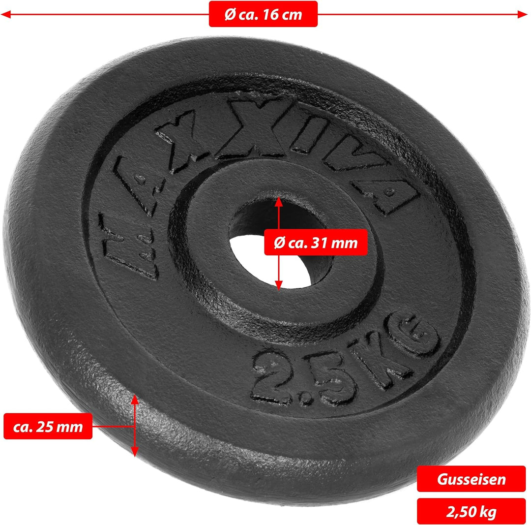 MAXXIVA Hantelscheiben 8er Set Gewichtsplatte je 2,5 kg Gusseisen schwarz 20 kg Fitness Krafttrainin