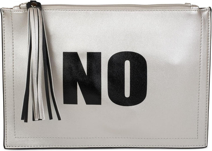 styleBREAKER Clutch mit 'YES' und 'NO' Print, Quasten Anhänger am Reissverschluss, Armschlaufe und U