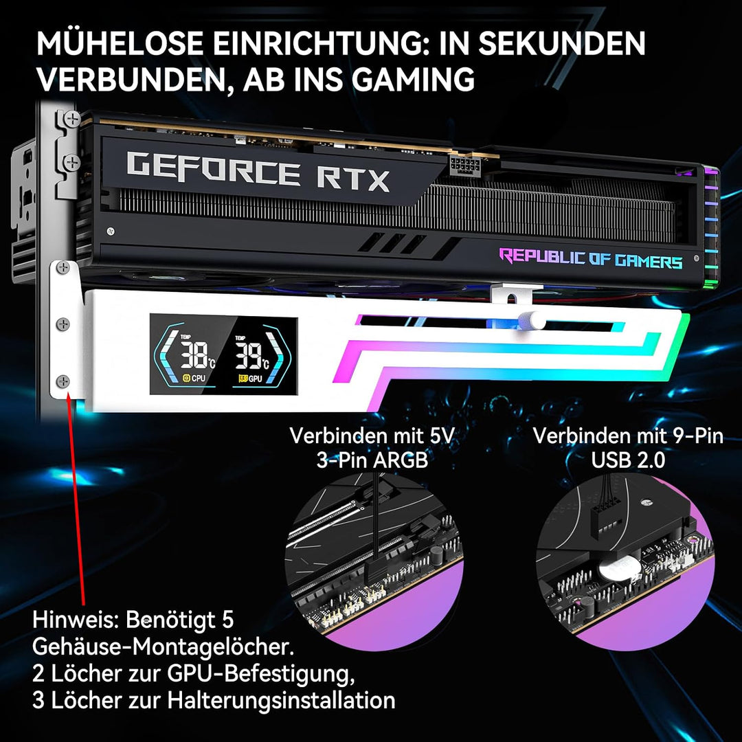 Z-X6 Grafikkarten-Halterung mit CPU-/GPU-Temperaturanzeige, Weiss, Weiss