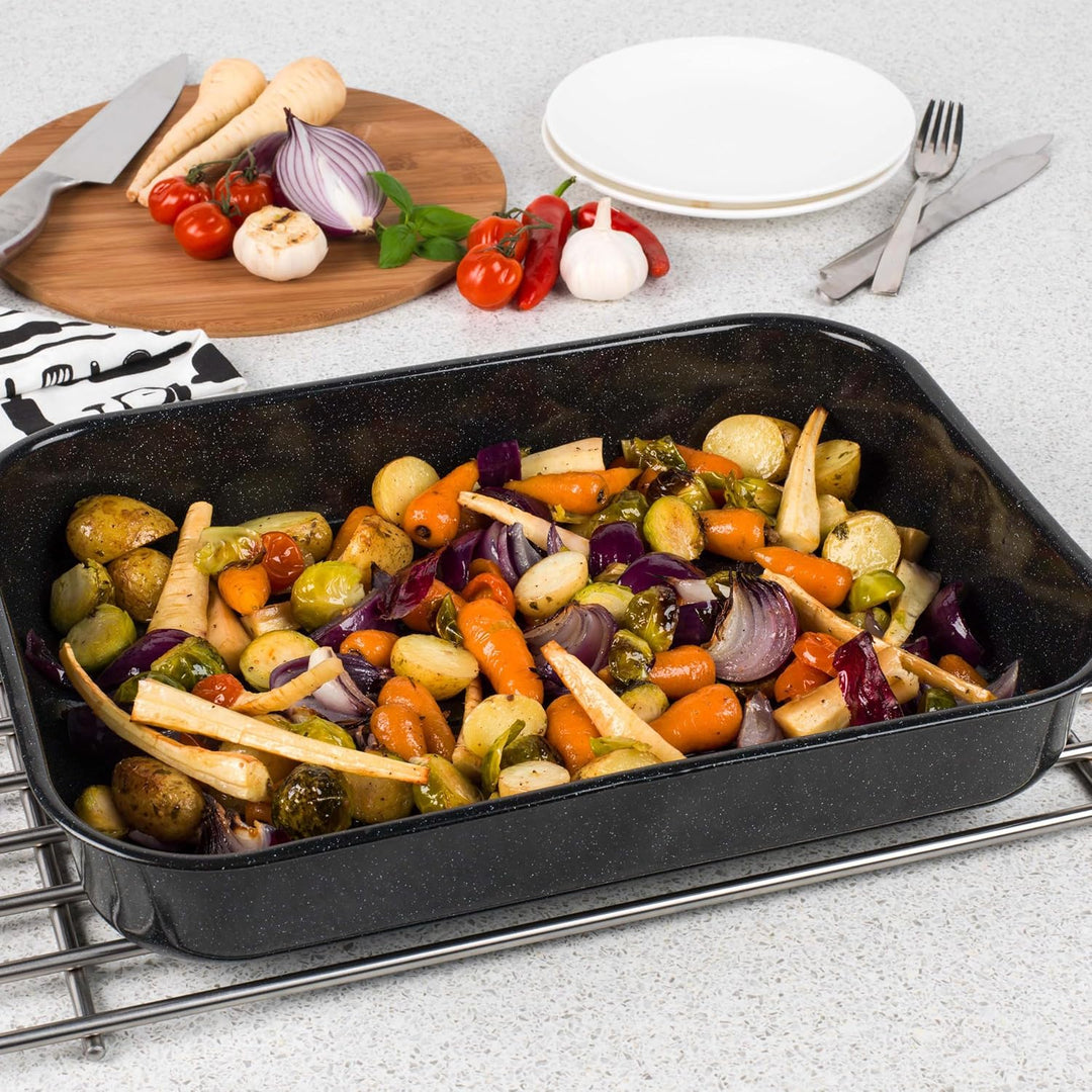 Russell Hobbs CW11431 42cm Glaskörpe Emaille tiefer Bräter, Spülmaschinenfest Ofenbackform, Kohlenst