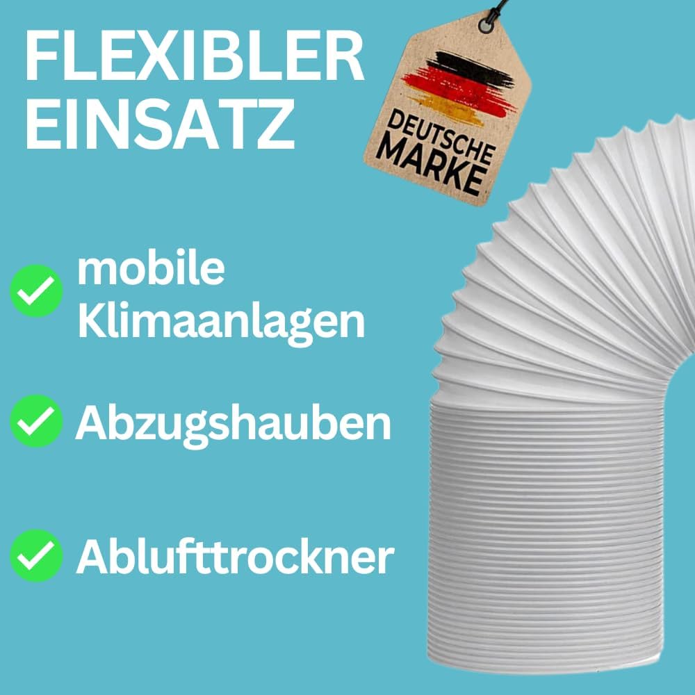 Home Melody Abluftschlauch 100mm 6 Meter PVC flexibel für mobile Klimaanlagen, Wäschetrockner, Abzug
