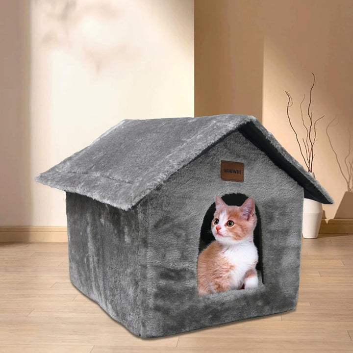 Whiwhi Plüsch Katzenhaus Katzenhöhlenbett mit Flauschiges Katzenkissen Tragbare Katzenhütte mit Ruts