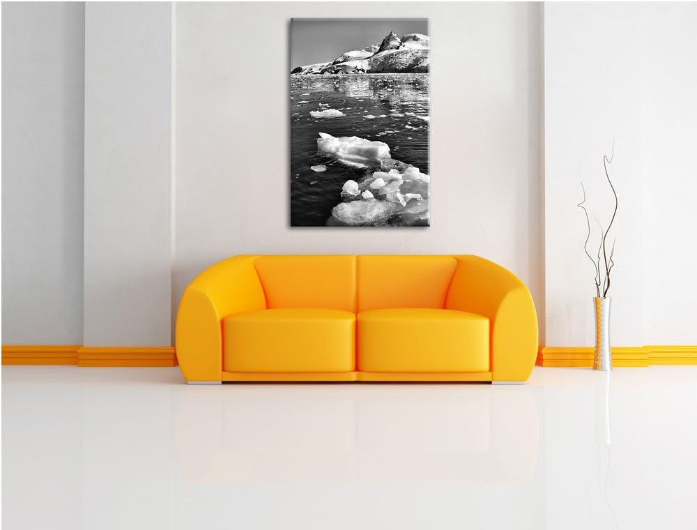 Pixxprint Eisberge im Meer Arktis / 100x70cm Leinwandbild bespannt auf Holzrahmen/Wandbild Kunstdruc