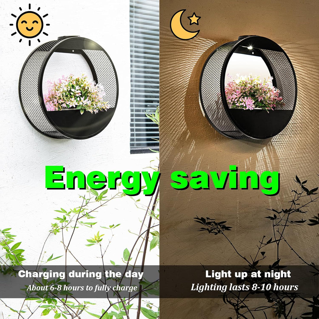 CNAPXAIA Solar-Pflanzenständer mit LED-Leuchten – Wandmontiertes Metallregal Gartendekor für Pflanze
