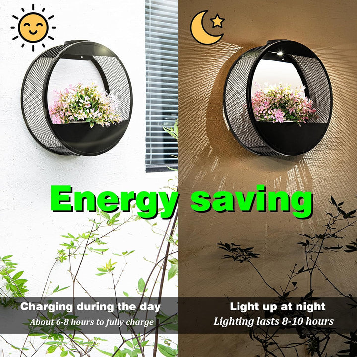 CNAPXAIA Solar-Pflanzenständer mit LED-Leuchten – Wandmontiertes Metallregal Gartendekor für Pflanze