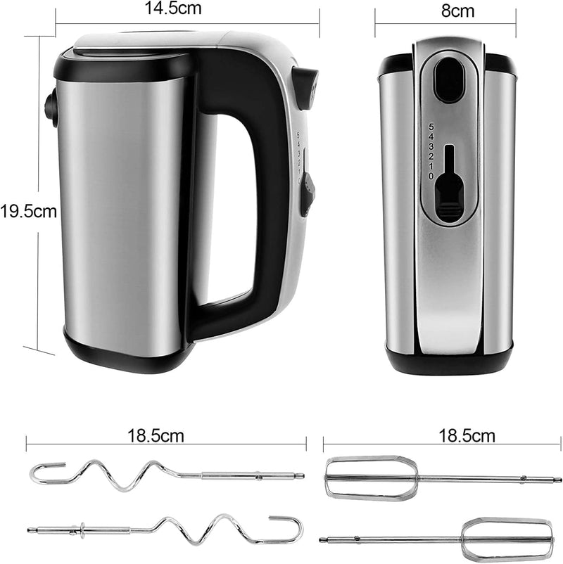 NWOUIIAY Handmixer Elektrisch 300W Handrührgerät mit 2 Rührbesen & 2 Knethaken + 5-Gang + Auswurftas