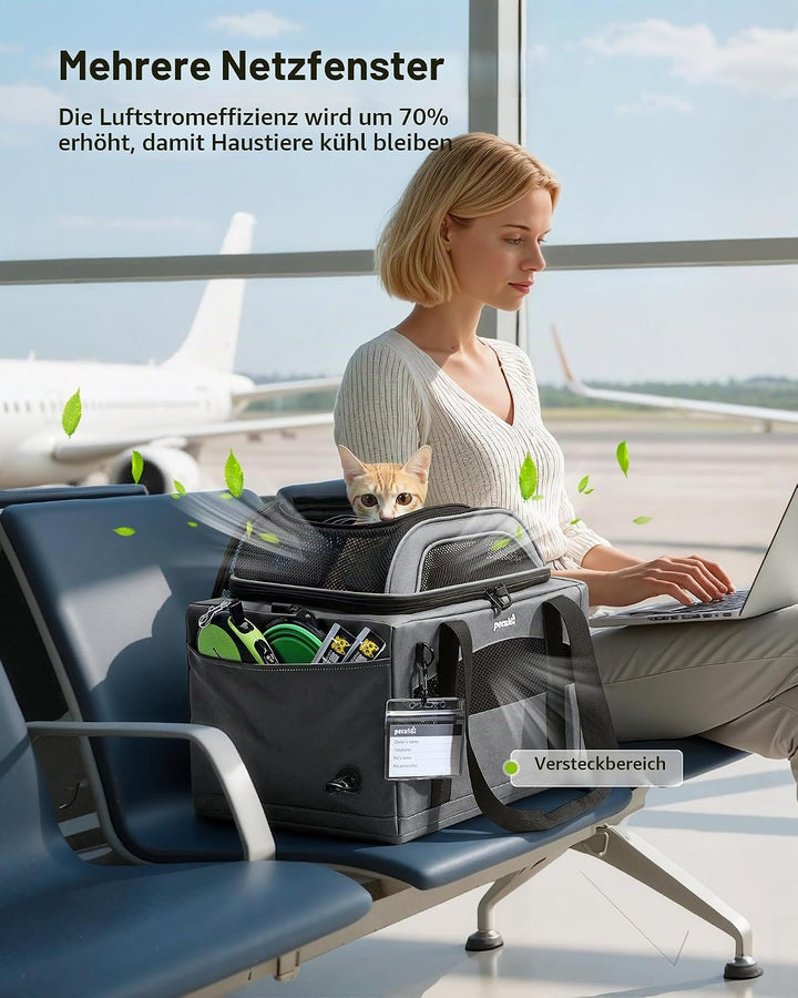 pecute Katzentasche Flugzeug Transporttasche Stabiler Halt Haustier Tragetasche, Transportbox Katze