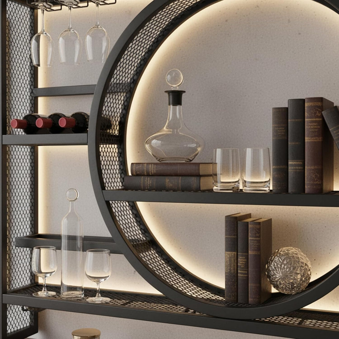 Weinregal Wand Metall, Bar Regal mit Weingläserhalter - Modernes Weinflaschenregal für Küche, Esszim