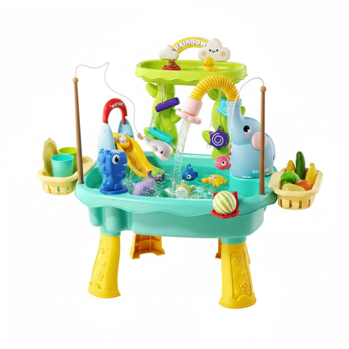 Wasserspieltisch, Wassertabletts für Kinder mit Umlaufrutsche und Angelfunktionen, 2-lagig, blau, Bl