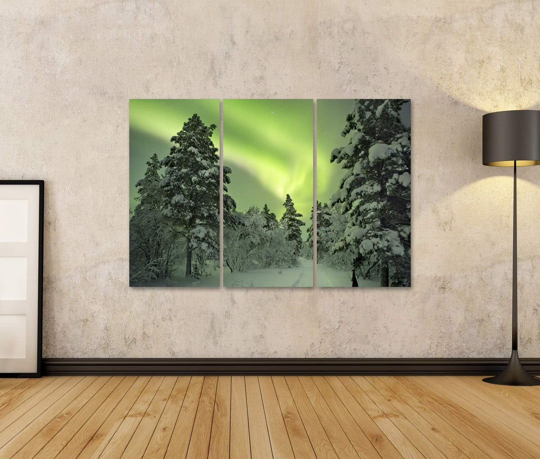 islandburner Bild auf Leinwand Spektakuläre Aurora Borealis Pfad Winterlandschaft Nordlichter Lappla