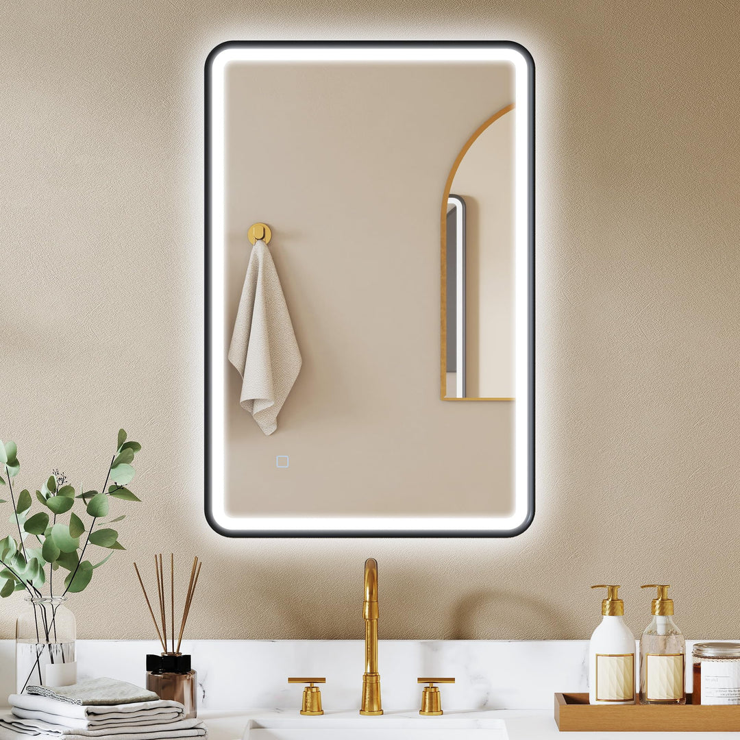 HOMCOM Badspiegel mit Beleuchtung 90x60 cm LED Spiegel mit 3 Lichtfarben Dimmbar, Hintergrundbeleuch