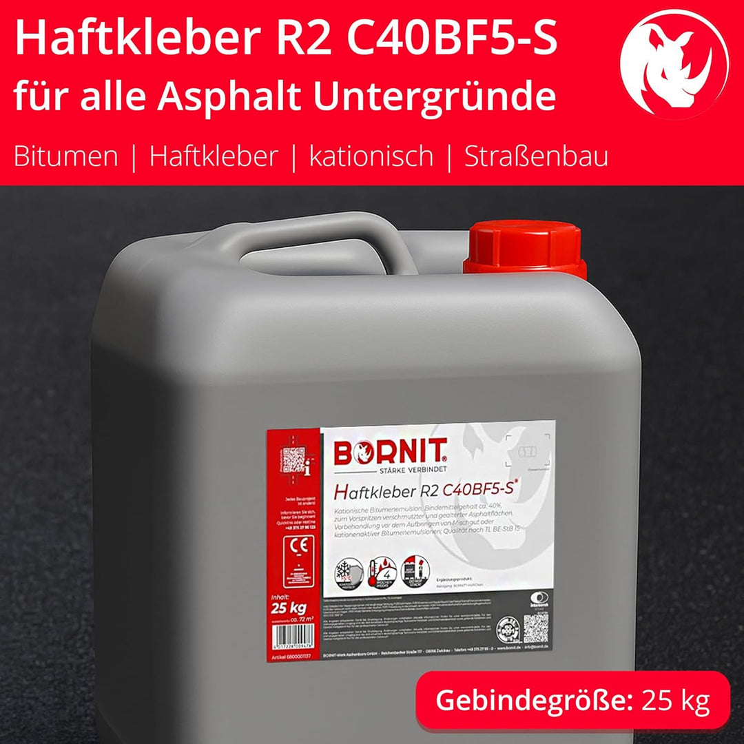 BORNIT Haftkleber R2 C40BF5-S, 25 kg Kationische Bitumenemulsion für Asphaltflächen, hohe Haftkraft,