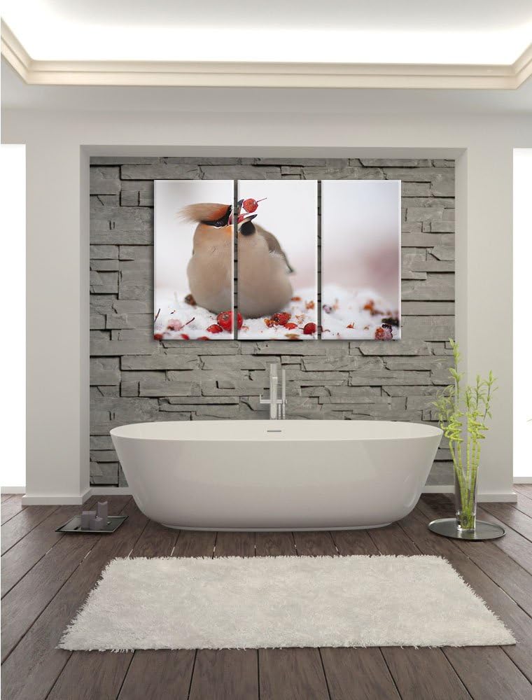 Pixxprint Kleiner Vogel im Schnee 3-Teiler Leinwandbild 120x80 Bild auf Leinwand