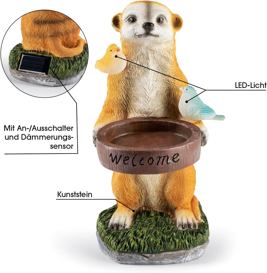 EASYmaxx Solar-LED Erdmännchen als Vogeltränke | Kabellos mit automatischem Tageslichtsensor | Detai