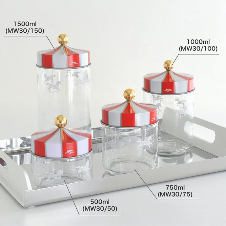 Alessi Circus MW30/50 - Küchengefäss für Design-Lebensmittel, in Screen-bedrucktes Glas mit Deckel i