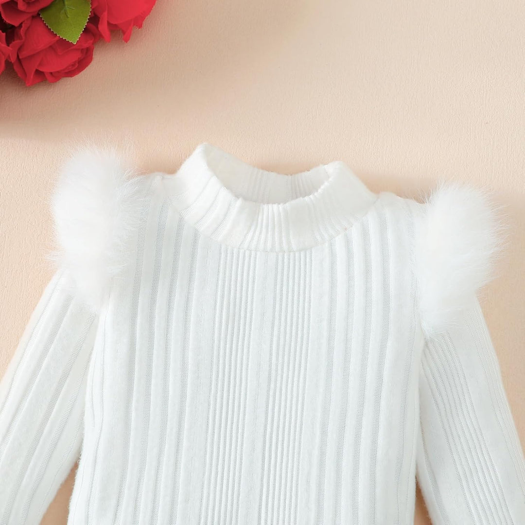 Kleinkind Baby Mädchen Kleidung Langarm Strick Rippenoberteile Schleife Cord Hosenträgerrock Kleid O