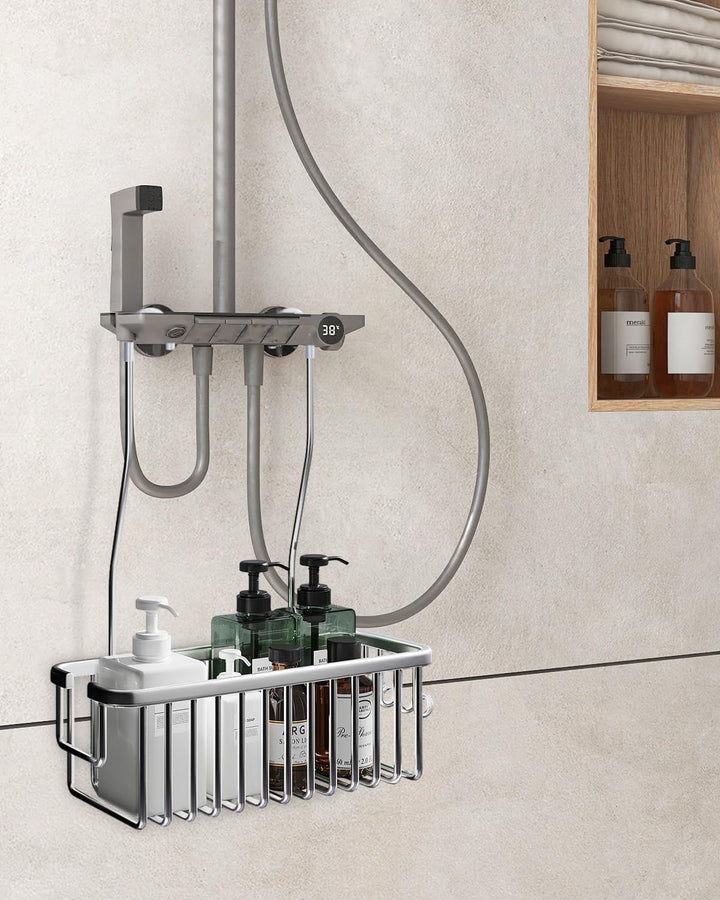 Duschablage ohne Bohren, Duschregal zum Hängen, Shampoo-Halterung, Aufhängen für Badezimmer Silber,