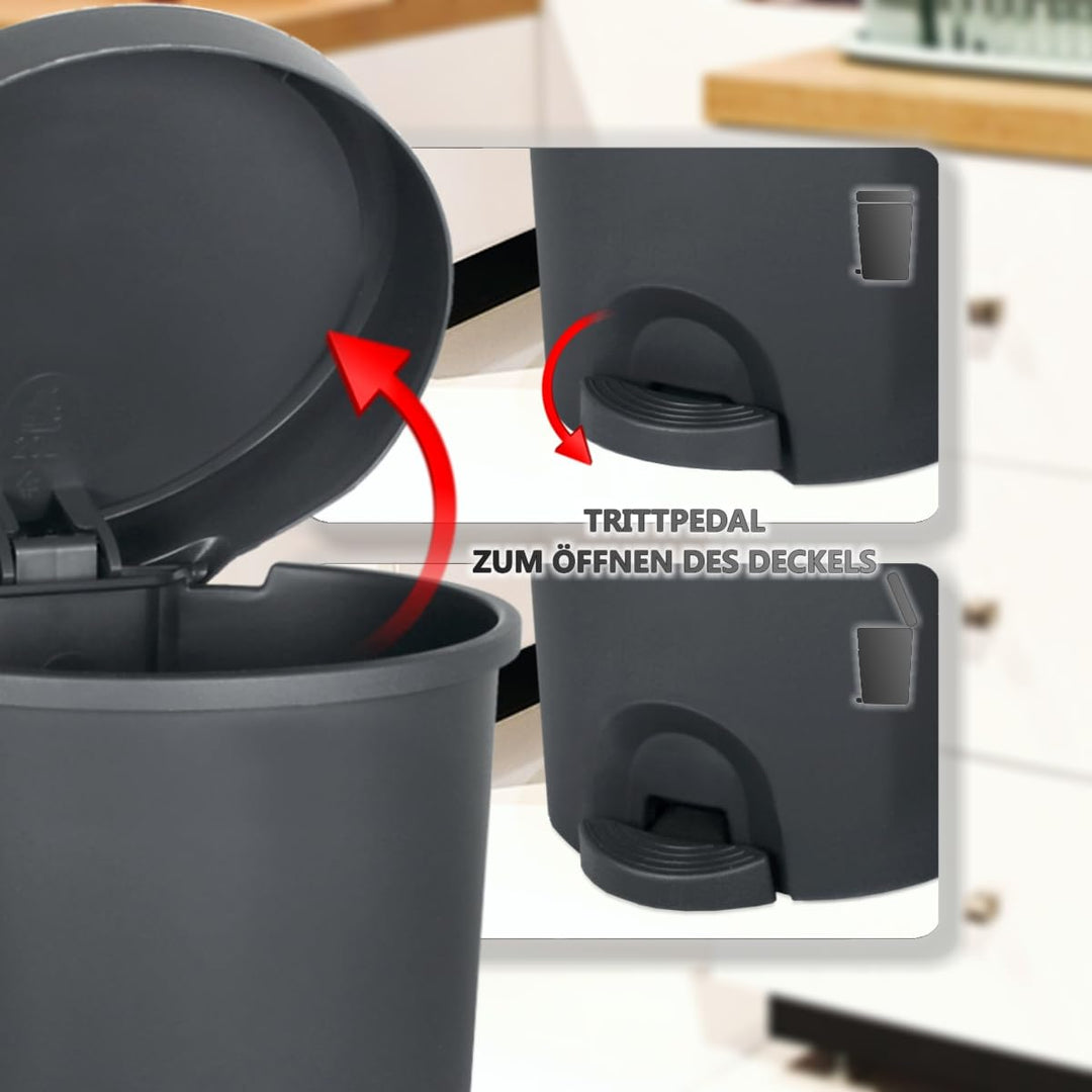 Stimo Tretmülleimer 15L aus Kunststoff Mülleimer mit Pedal Abfalleimer mit Deckel für Küche Büro Bad