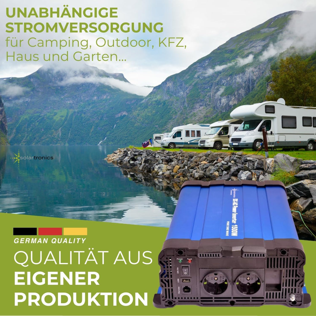 solartronics Spannungswandler FS1500DR 12V 1500/3000 Watt Reiner Sinus BLAU kein Display FS Serie In