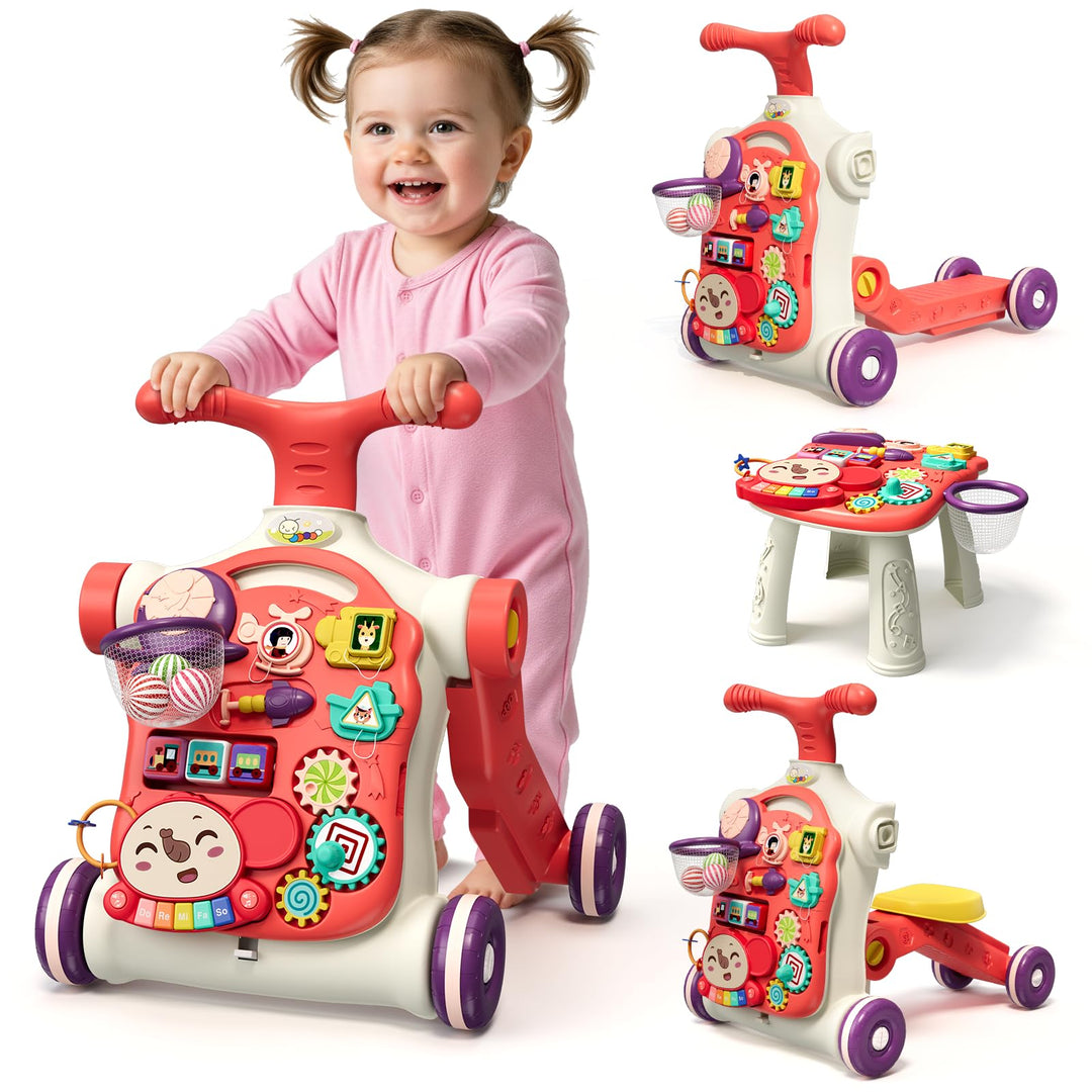 HYES 5 in 1 Lauflernwagen, Baby Spiel und Lauflernhilfe mit Musik und Abnehmbarem Spielboard, Laufwa