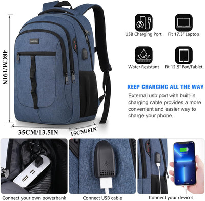 YAMTION 17.3 Zoll Rucksack Herren und Damen,Unisex Schulrucksack Teenager für Jungen Mädchen Laptop