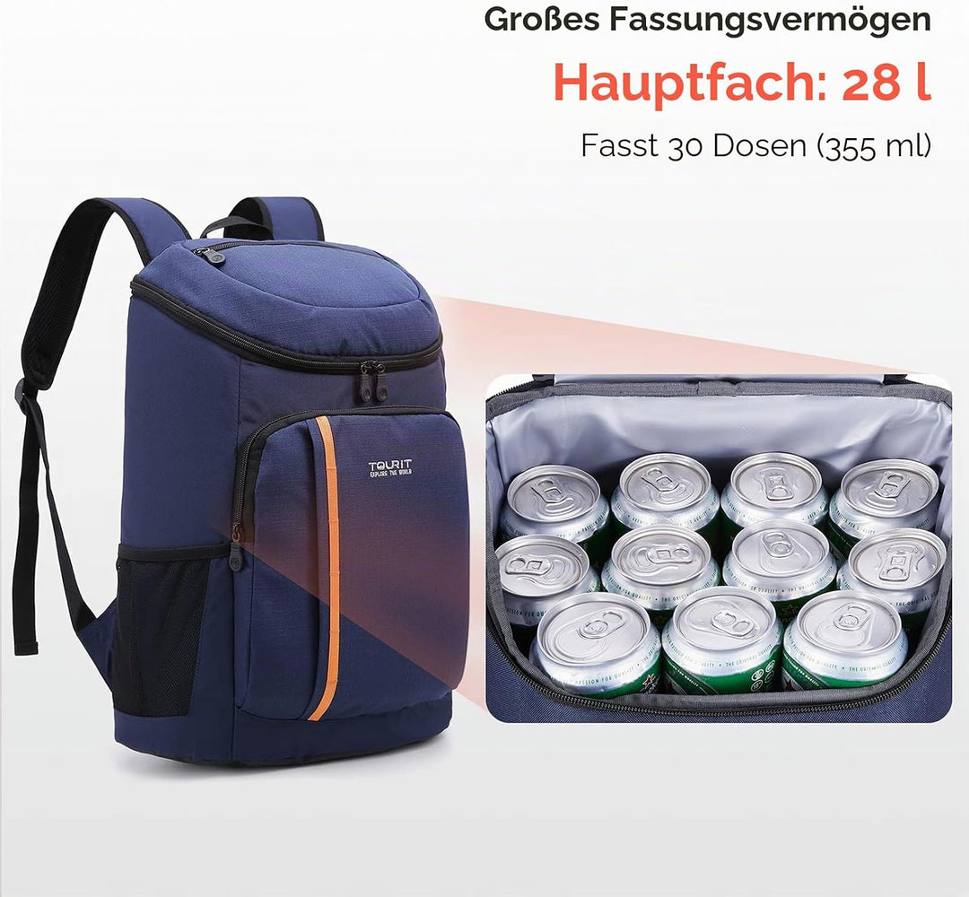 TOURIT 28L Kühler Rucksack Leichter Rucksack mit Flaschenöffner Hält 30 Dosen Blau, Blau