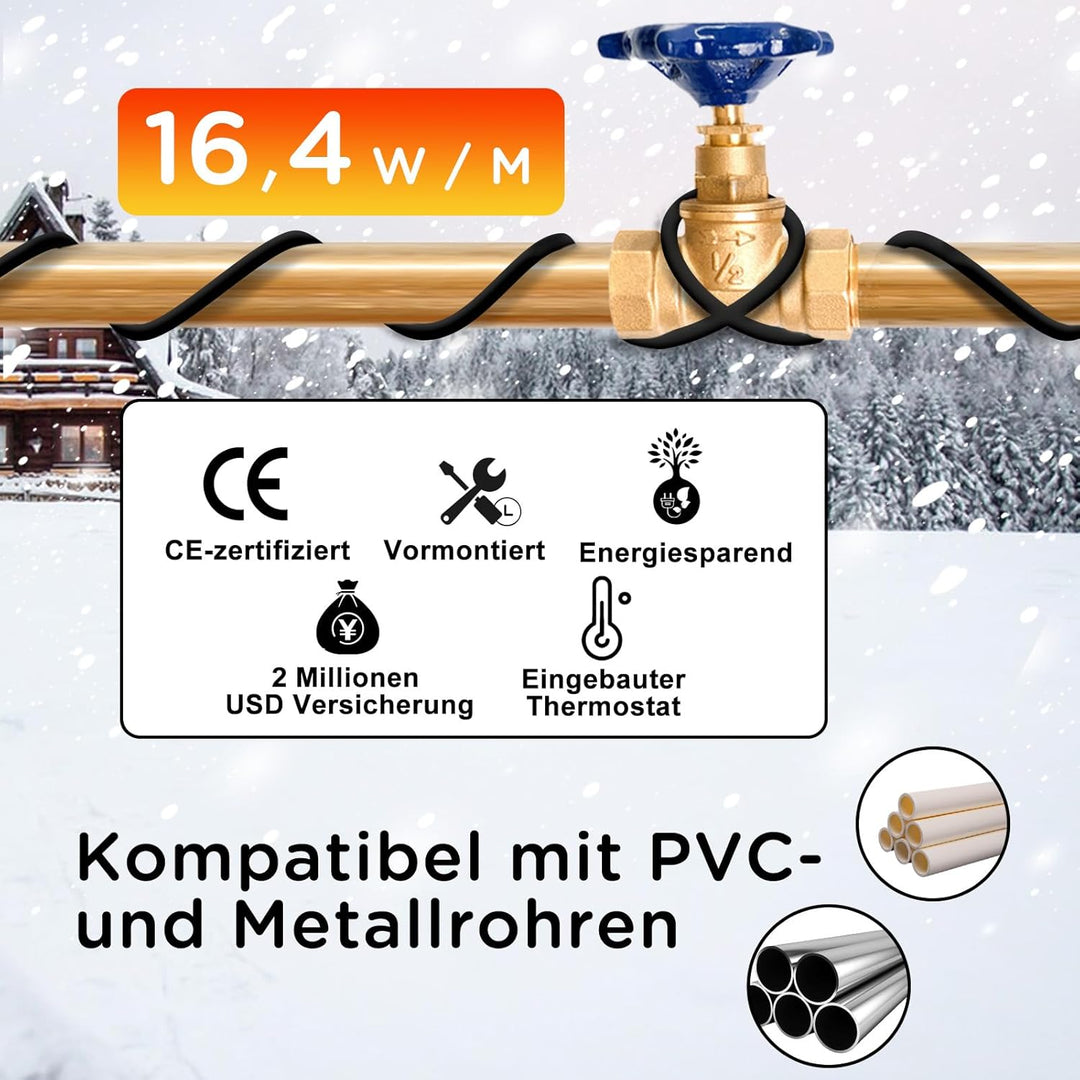 HEATIT JHSF 14m Selbstregulierendes Eisfrei Heizkabe mit Thermostat Zum Schutz von Wasserleitungen u