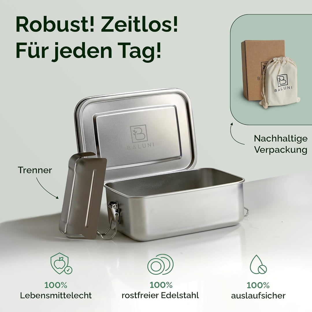 Premium Edelstahl Brotdose – Nachhaltige &amp; plastikfreie Lunchbox mit Trenner, Ersatzdichtung &amp; Trans