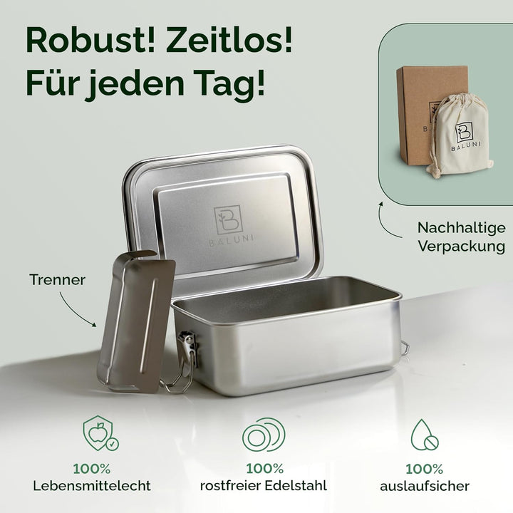 Premium Edelstahl Brotdose – Nachhaltige &amp; plastikfreie Lunchbox mit Trenner, Ersatzdichtung &amp; Trans