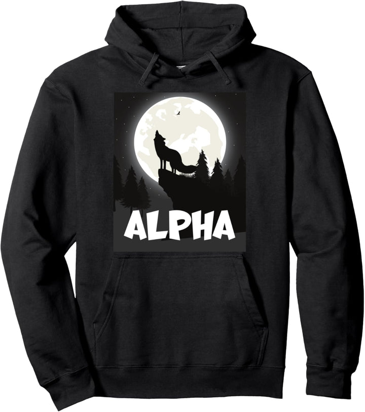 Alpha Fox Moonlight Hill Full Moon Hintergrund Pullover Hoodie