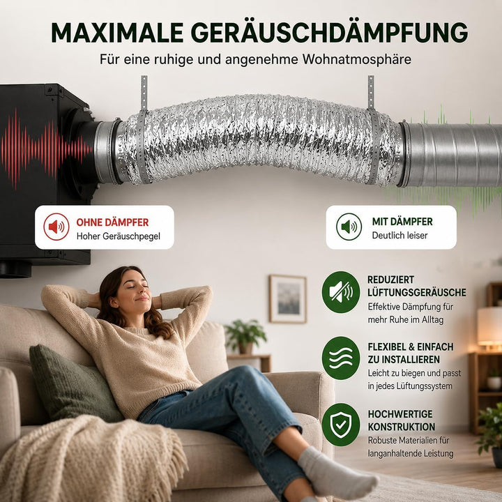 Whisper - Flexibler Aluminium-Schalldämpfer - Ø 180mm - Vlies-Innenschlauch - 10 Meter Länge - Geräu