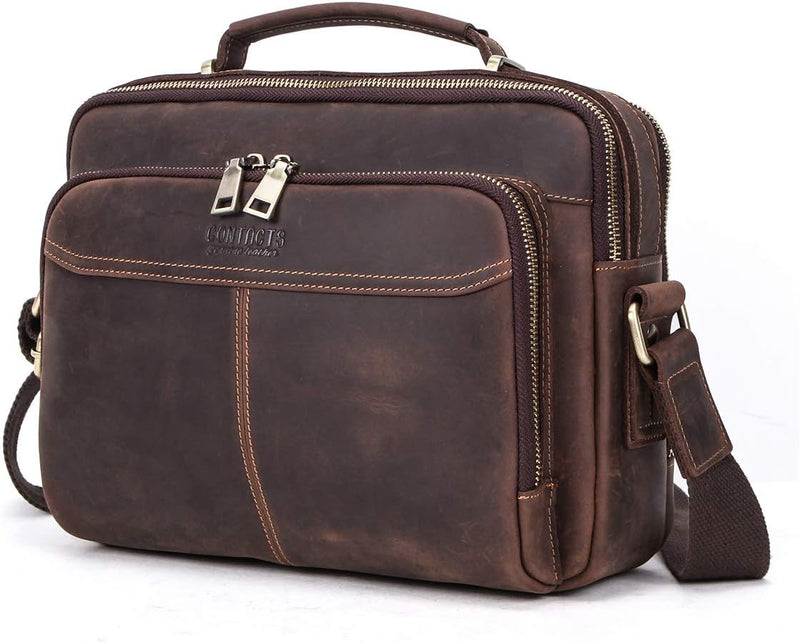 Contacts Echtes Leder Herren 9.7" Laptop Tab Messenger Bag Mini Crossbody Tasche Handtasche Kaffee