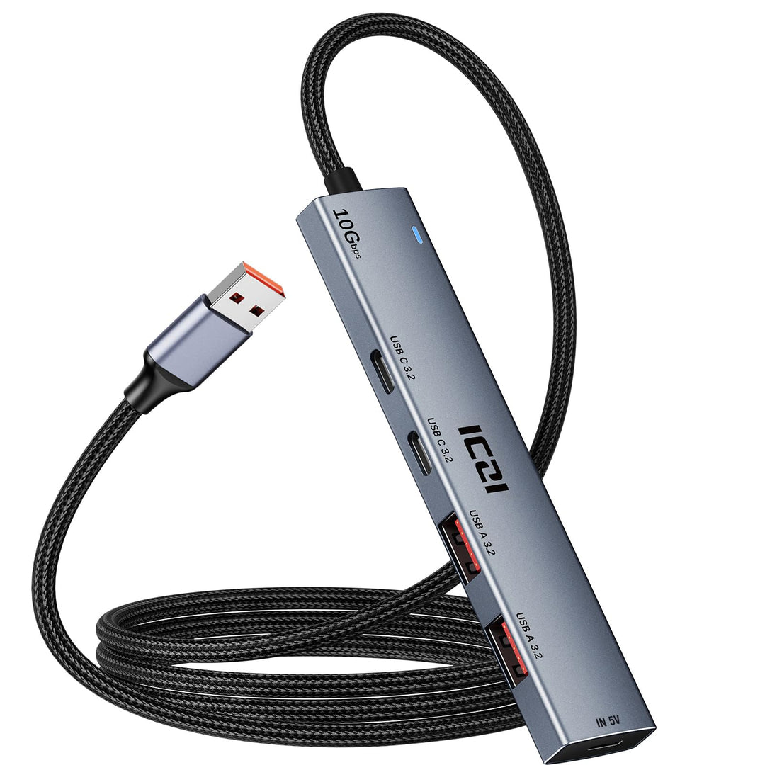 ICZI USB Hub 3.2 Verteiler 4 Port 10Gbps Mehrfachstecker USB 3.2 Gen 2 Adapter mit 120cm Kabel kompa